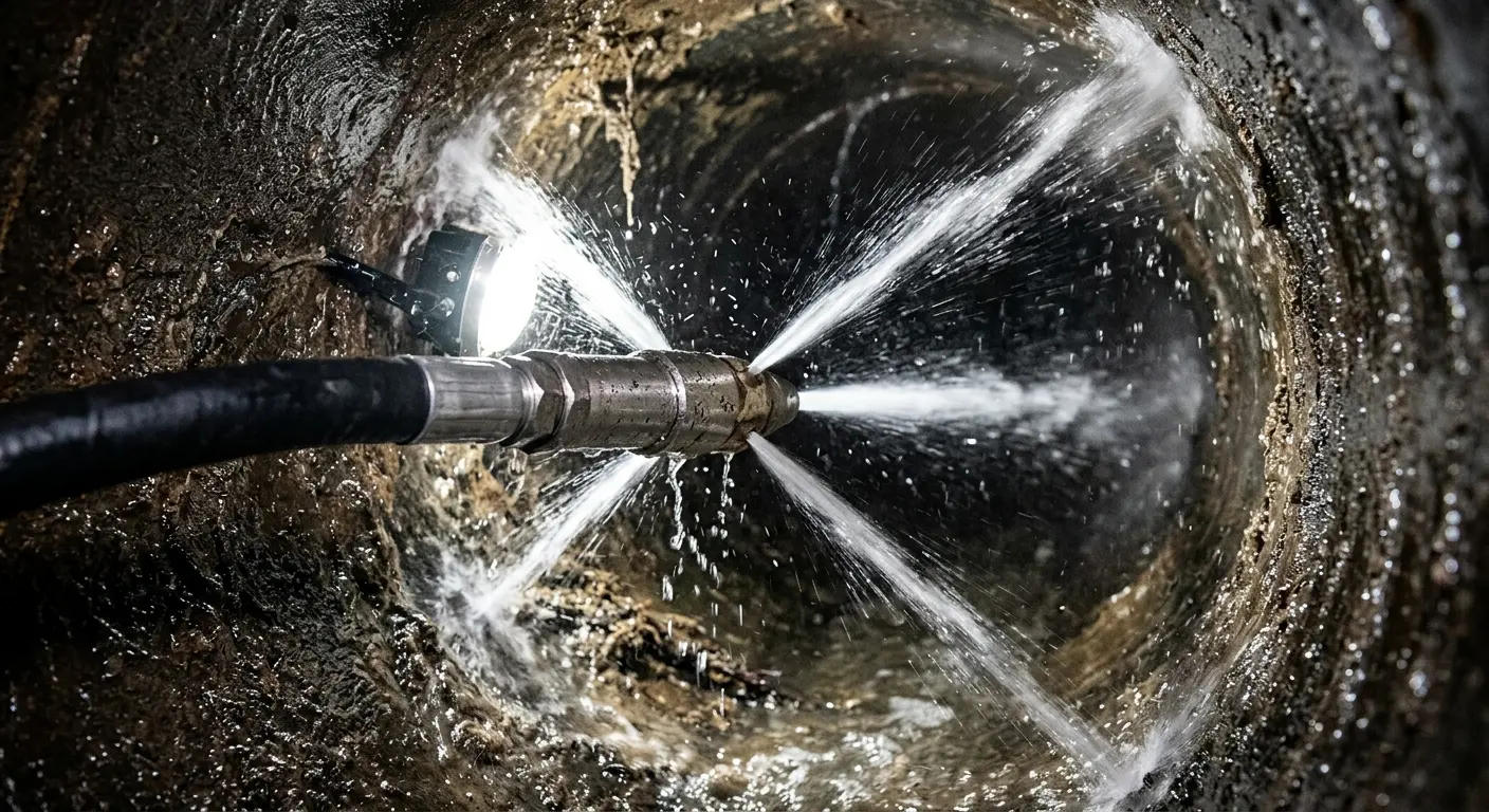 High-pressure hydro jetting nozzle cleaning sewer pipe for Trenchless Sewer Repair in Lake City